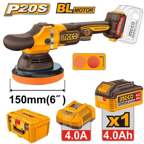Buildmate x INGCO 20V Cordless Brushless Polisher 150MM Variable Speed Car Buffer Waxing Machine Kit w/ 4.0Ah Battery Charger APLI20158 IPT