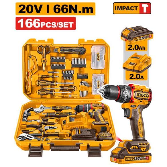 Buildmate x INGCO 166PCS 20V Cordless Impact Drill Tools Set Electric Drill Driver Home Repair Kit HKTHP41662 IPT
