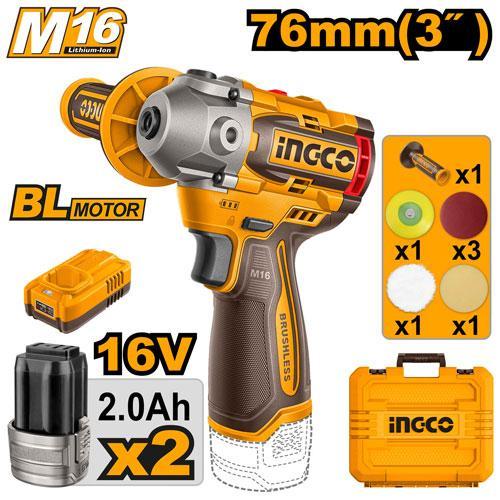 Buildmate x INGCO 16V Cordless Brushless Polisher 3 Inch Variable Speed Car Polisher Kit w/ 2 Battery Charger APLI1676 IPT