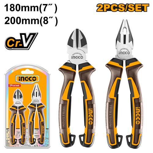 Buildmate x INGCO 2PCS Pliers Set 8in Combination Pliers and 7in Diagonal Cutting Pliers Cr-V Steel HKPS28216 IHT