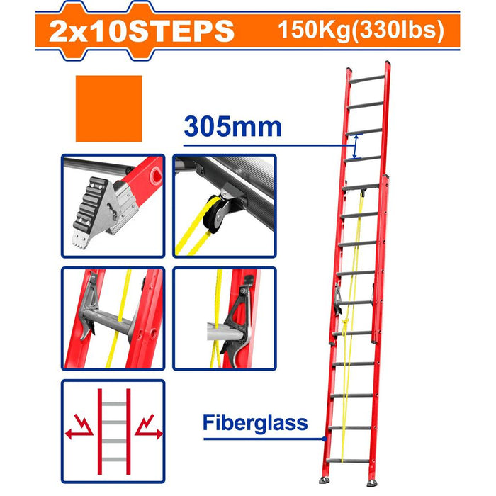 Buildmate x WADFOW Extension Fiberglass Ladder 2X10 / 2X14 Steps WLDH920 / WLDH928WHT