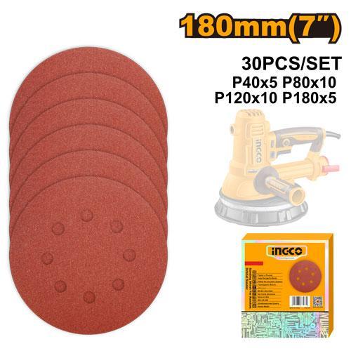 Buildmate x INGCO Random Orbital Sander Sanding Sheet Set 180mm 225mm 30PCS Assorted Grit Sandpaper for Wood Metal Wall Paint AKRS180030 AKRS225030 IHT