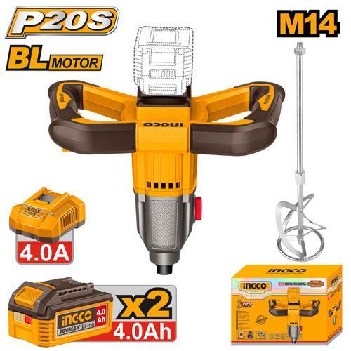 Buildmate x INGCO 20V Cordless Mixer M14 Variable Speed Electric Paint Cement Mixer Kit MXLI20162 IPT