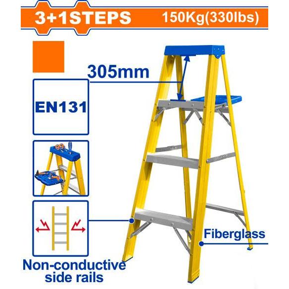 Buildmate WADFOW Single Side Fiberglass Ladder 3+1 / 6+1 Steps WLD1914 / WLD1917 WHT