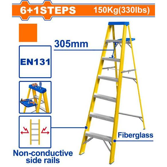 Buildmate WADFOW Single Side Fiberglass Ladder 3+1 / 6+1 Steps WLD1914 / WLD1917 WHT