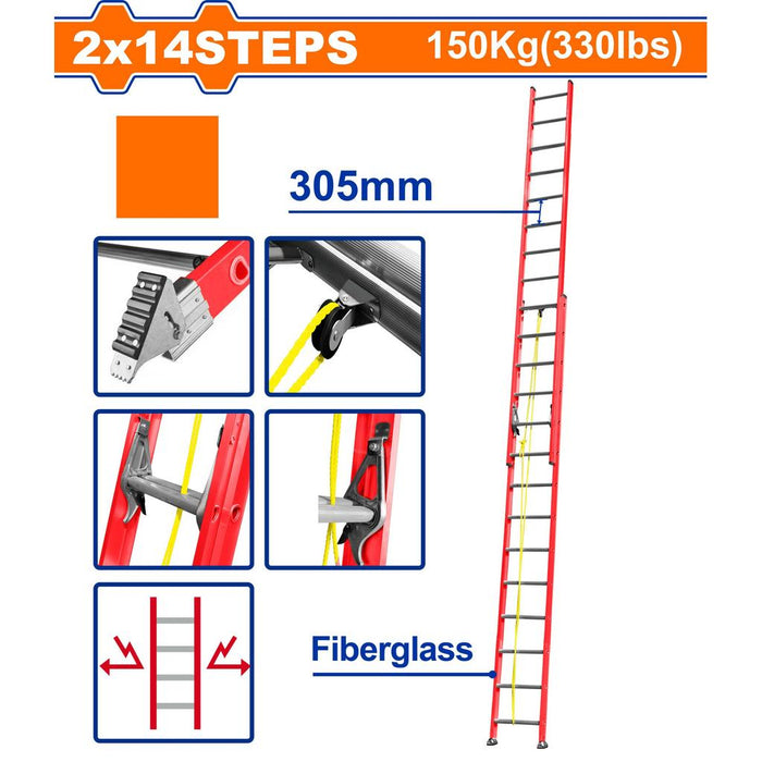 Buildmate x WADFOW Extension Fiberglass Ladder 2X10 / 2X14 Steps WLDH920 / WLDH928WHT