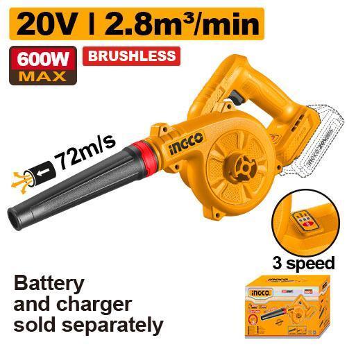 Buildmate x INGCO 20V SOLO &amp; KIT w/ Battery Charger Cordless Brushless Blower 600W Electric Leaf Dust Air Blower CABLI2068 CABLI20682 IPT