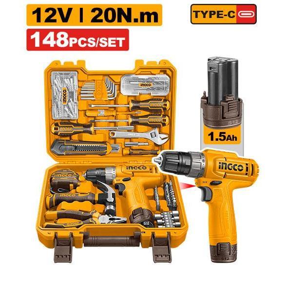 Buildmate x INGCO 148PCS 12V Cordless Drill Tools Set Electric Drill Driver Home Repair Kit HKTHP41482 IPT