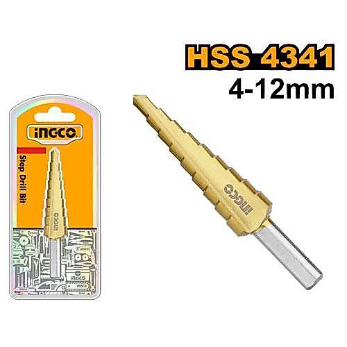Buildmate x INGCO Step Drill Bit 4-12mm HSS Titanium AKSDS41233 IHT