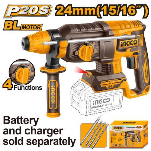 Buildmate x INGCO SOLO & KIT W/ Battery 20V Brushless Cordless Rotary Hammer 24MM SDS Plus Concrete Drill CRHLI20248 CRHLI202482 IPT