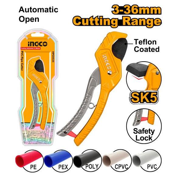 Buildmate x INGCO PVC Pipe Cutter 3-36mm SK5 Blade Aluminum Pipe Cutting Tool HPC3135 IHT