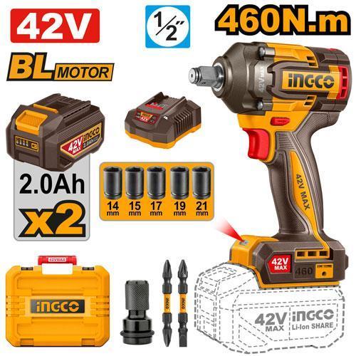 Buildmate x INGCO 42V Brushless Cordless Impact Wrench 1/2in 460Nm Heavy Duty Power Tool Kit CIWLI42462 IPT
