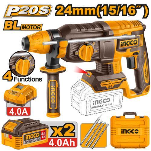 Buildmate x INGCO SOLO & KIT W/ Battery 20V Brushless Cordless Rotary Hammer 24MM SDS Plus Concrete Drill CRHLI20248 CRHLI202482 IPT