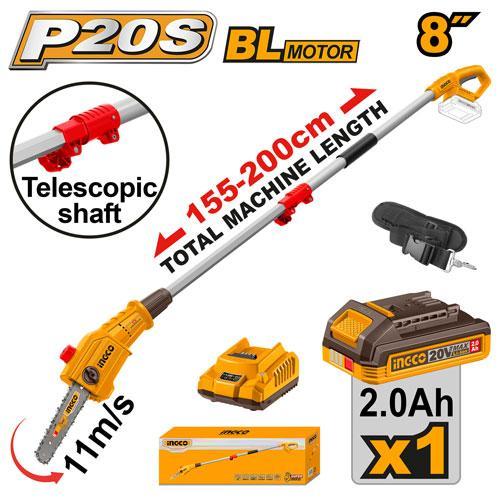 Buildmate x INGCO SOLO & KIT W/ Battery 20V Brushless Cordless Pole Saw 8in Electric Chainsaw Tree Pruner PSLI2028 PSLI20281 IPT