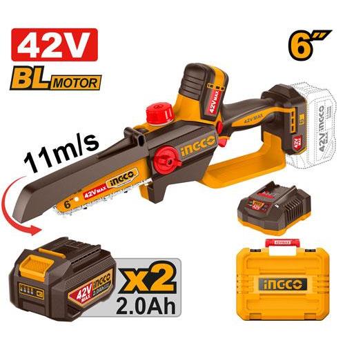 Buildmate x INGCO 42V Cordless Brushless Pruner Saw 6" Mini Chainsaw Electric Chain Saw Kit CGSLI42681 IPT