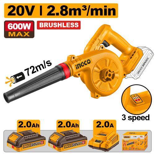 Buildmate x INGCO 20V SOLO &amp; KIT w/ Battery Charger Cordless Brushless Blower 600W Electric Leaf Dust Air Blower CABLI2068 CABLI20682 IPT