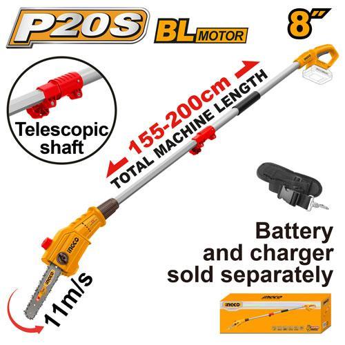 Buildmate x INGCO SOLO & KIT W/ Battery 20V Brushless Cordless Pole Saw 8in Electric Chainsaw Tree Pruner PSLI2028 PSLI20281 IPT