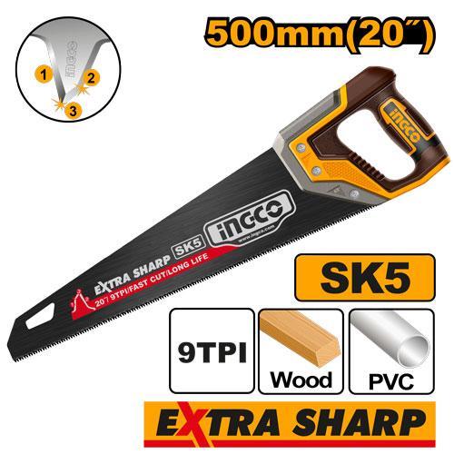 Buildmate x INGCO Hand Saw 20in 500mm SK5 Steel Wood Cutting Saw 9TPI Heavy Duty Handsaw HHAS68500 IHT
