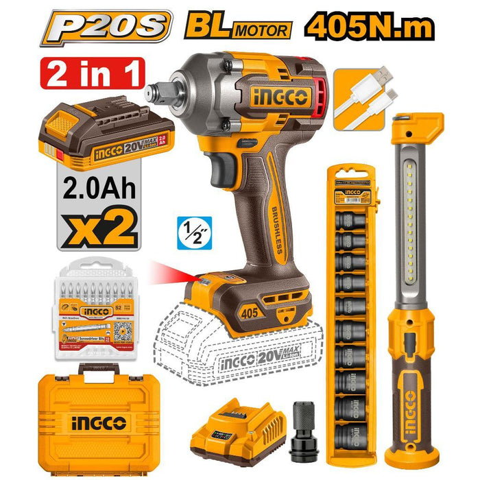 Buildmate x INGCO 20V 2/3/4PCS Combo Kit Impact Wrench, Ratchet & Work Lamp Tools Set  IPT