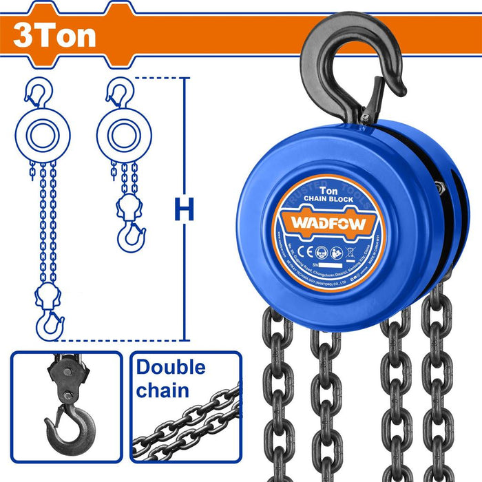 Buildmate x WADFOW 3 Ton Chain Block Manual Hoist Heavy Duty Lifting Tool WCK2583 WHT