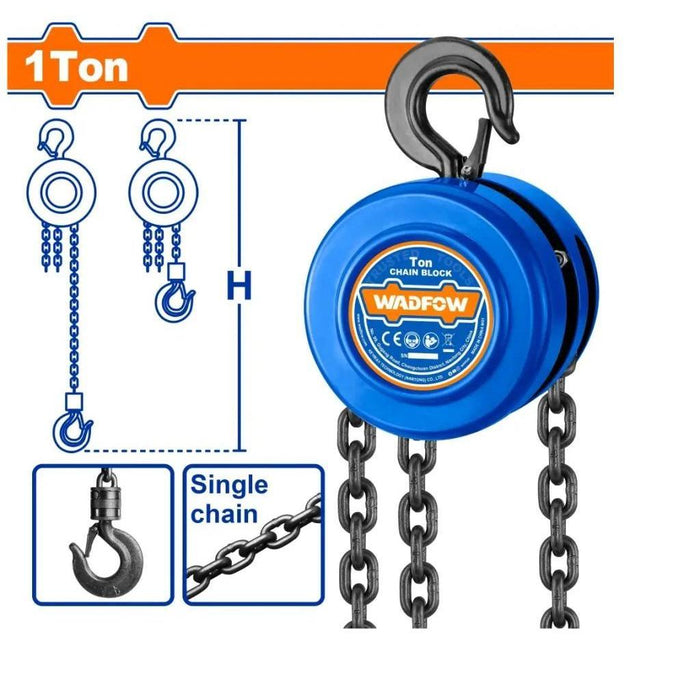 Buildmate x WADFOW 1 Ton Chain Block Manual Hoist 2.8m Heavy Duty Lifting WCK2581 WHT