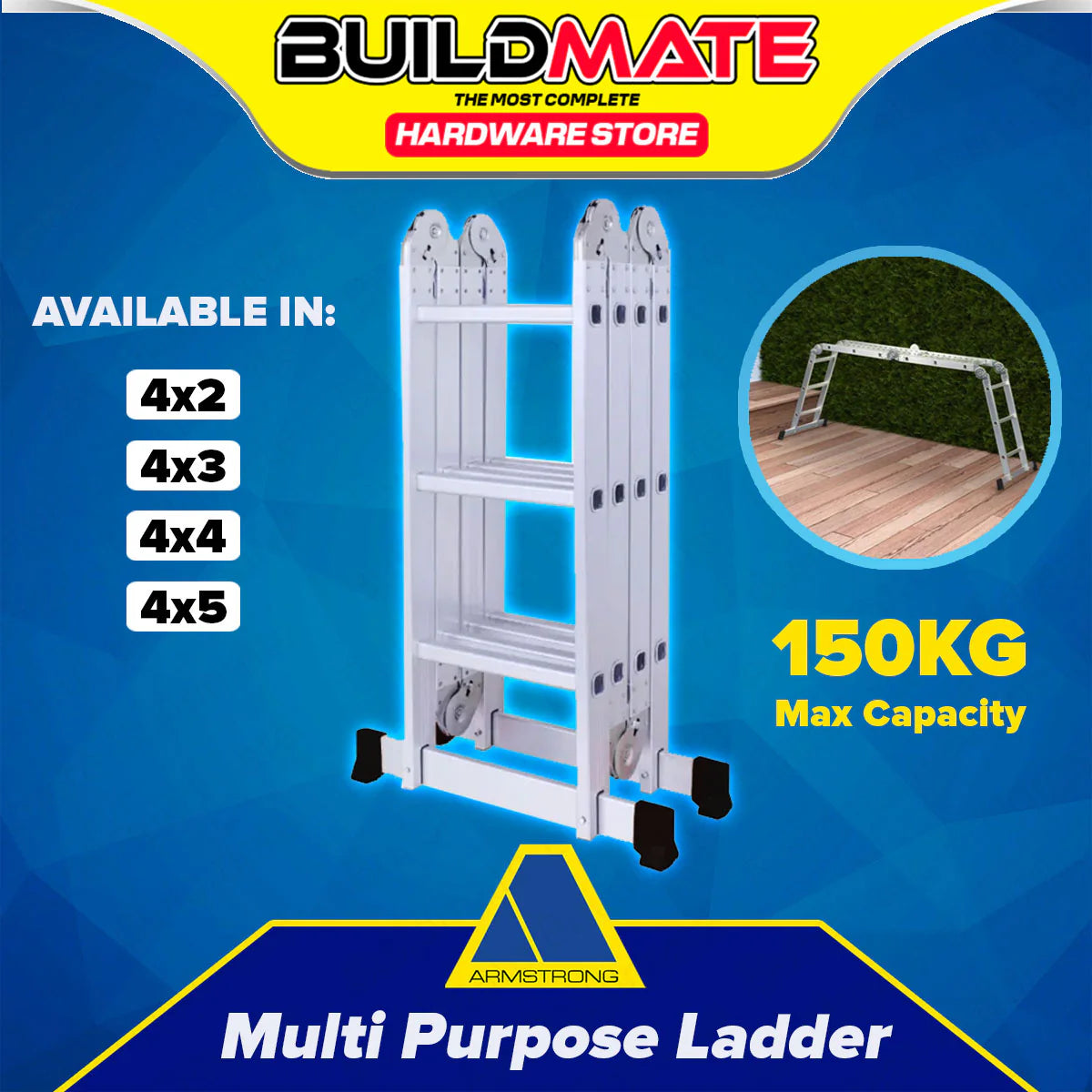 Buildmate Racking BUILDMATE Armstrong Aluminum Multipurpose Ladder 150kg Capacity Heavy ...