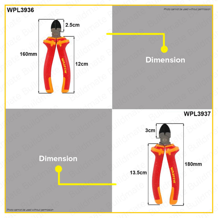 BUILDMATE Wadfow Insulated Diagonal Cutting Pliers 6" / 7" Inch Electrical Cutting Cable Wire Electricians Side Cutter SOLD PER PIECE - WHT