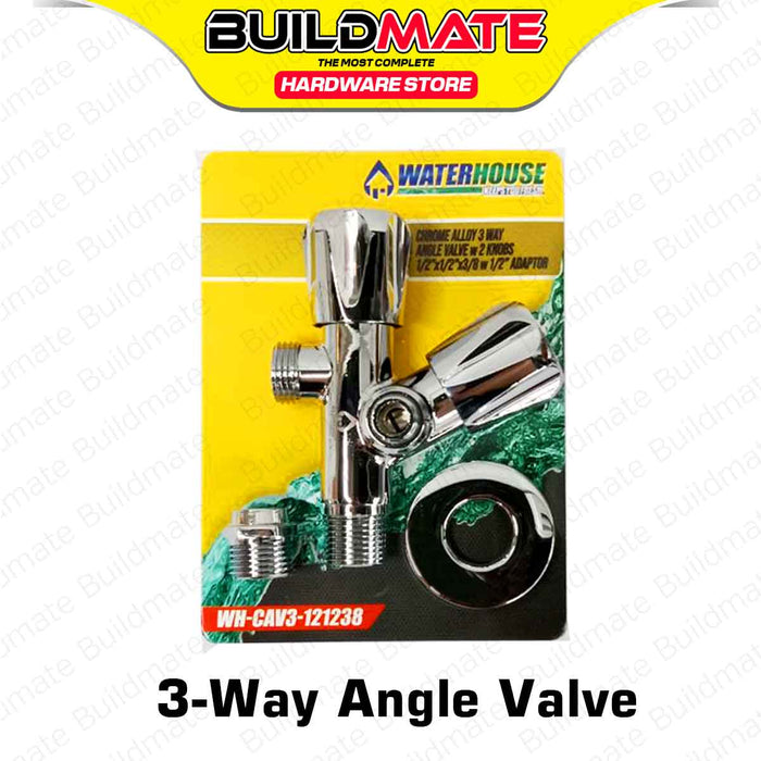 BUILDMATE Waterhouse Chrome Alloy 3 Way Angle Valve with 2 Knobs 1/2"x1/2"x3/8 with 1/2" Adaptor WH-CAV3-121238