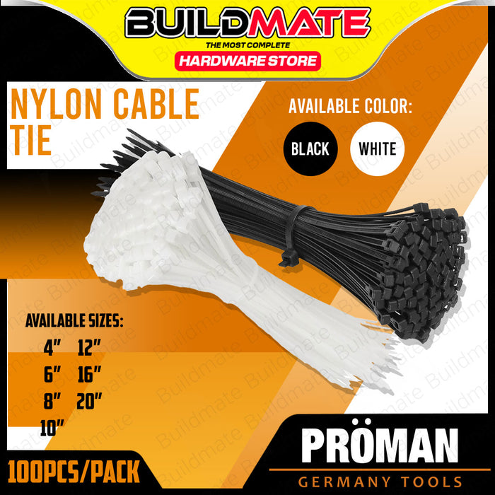 BUILDMATE Proman 100PCS/PACK Nylon Cable Ties White / Black Self Locking Zip Fastening Wire Wraps Cable Tie SOLD PER PACK