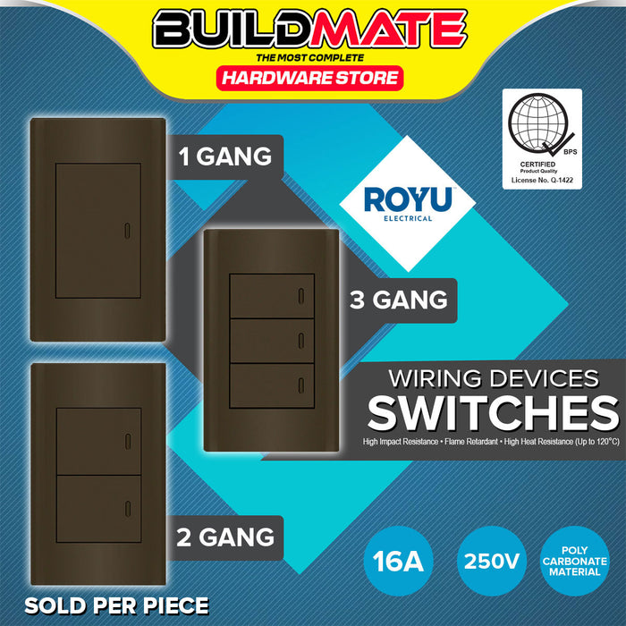 BUILDMATE Royu Plano 1 / 2 / 3 Gang Switch Set Wide Series Dark Gray w ...