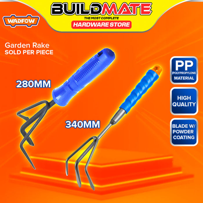 BUILDMATE Wadfow Mini Garden Rake 280mm/340mm Hand Garden Leaf Fork Comb Soil Tiller Compact Lawn Rakes Gardening Hand Tools - WHT