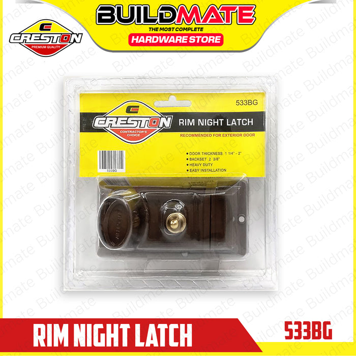 BUILDMATE Creston Rim Night Latch 1-1/14" - 2" Inch Key-Operated Security Door Gate Lock Double Locking Deadlock 533B / 533BG