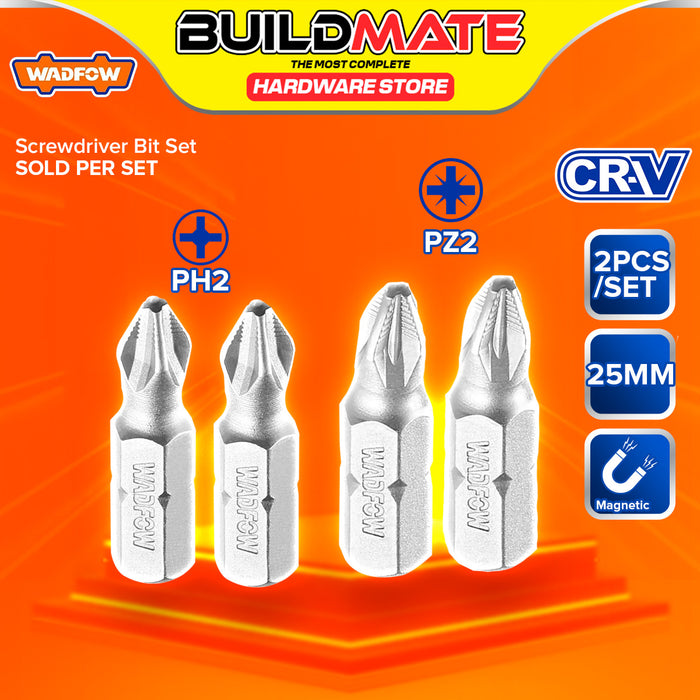 BUILDMATE Wadfow 2pcs Screwdriver Bits Set 25mm PH2 / PZ2 Anti-Slip Phillips Pozidriv Screw Bit Cross Slot Driver WSV1K12 / WSV1K32 - WHT