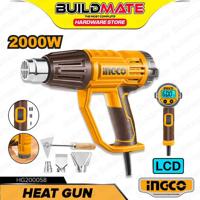 BUILDMATE Ingco Electric Heat Gun Blower 2000W Portable Hot Air Dryer Shrink Gun Sealer Adjustable Temperature HG200058 - IPT
