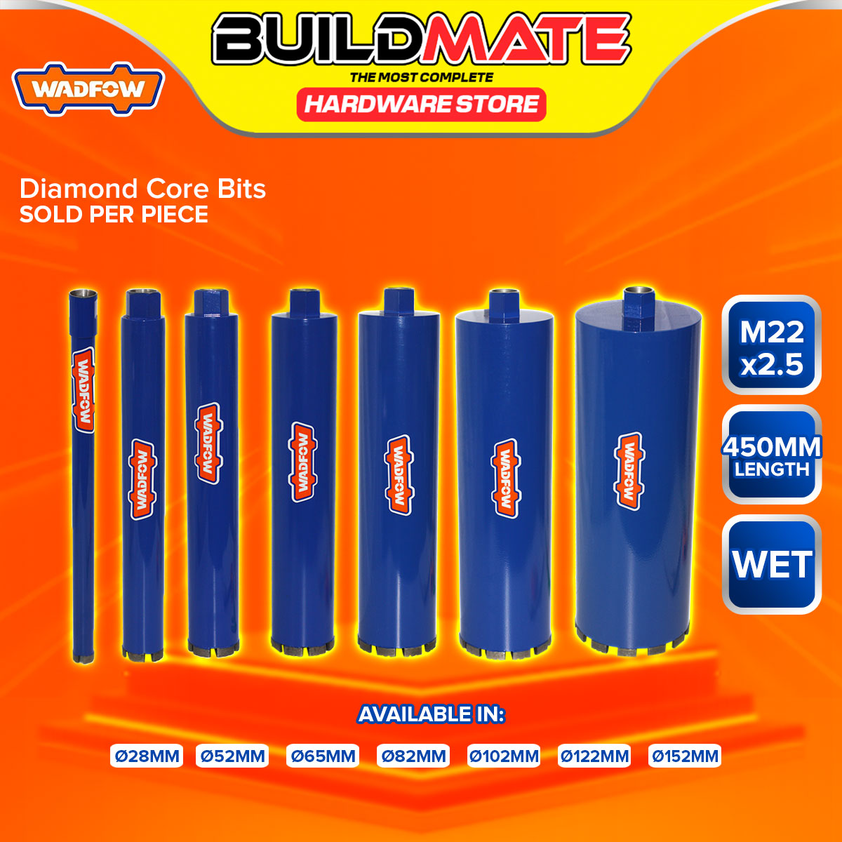 Buildmate Hardware BUILDMATE Wadfow Diamond Core Bits 28mm-152mm Wet Core Bore Hole Drill ...