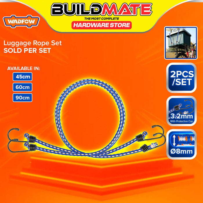 BUILDMATE Wadfow 2pcs Luggage Rope Set 45cm / 60cm / 90cm Bungee Cord Elastic Stretchable Travel Straps Stretch Band Binding Flexible Hook Rope - WHT