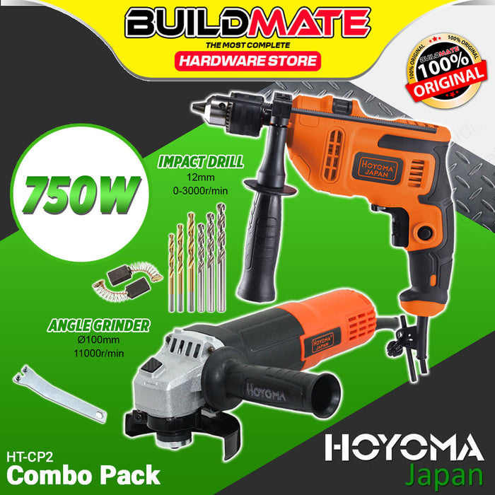 BUILDMATE Hoyoma Combo Pack 750W Ø100mm Angle Grinder with 13mm Impact Drill Combo Set HT-CP2 - HYMPT