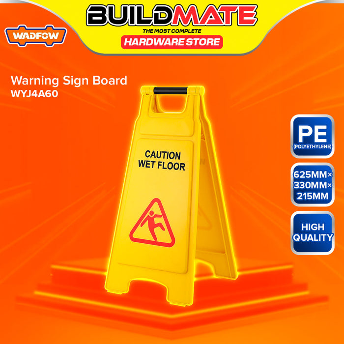 BUILDMATE Wadfow Warning Sign Board 625x330x215mm "Caution Wet Floor" Yellow Notice Safety Hazard Slippery Signage WYJ4A60 - WHT