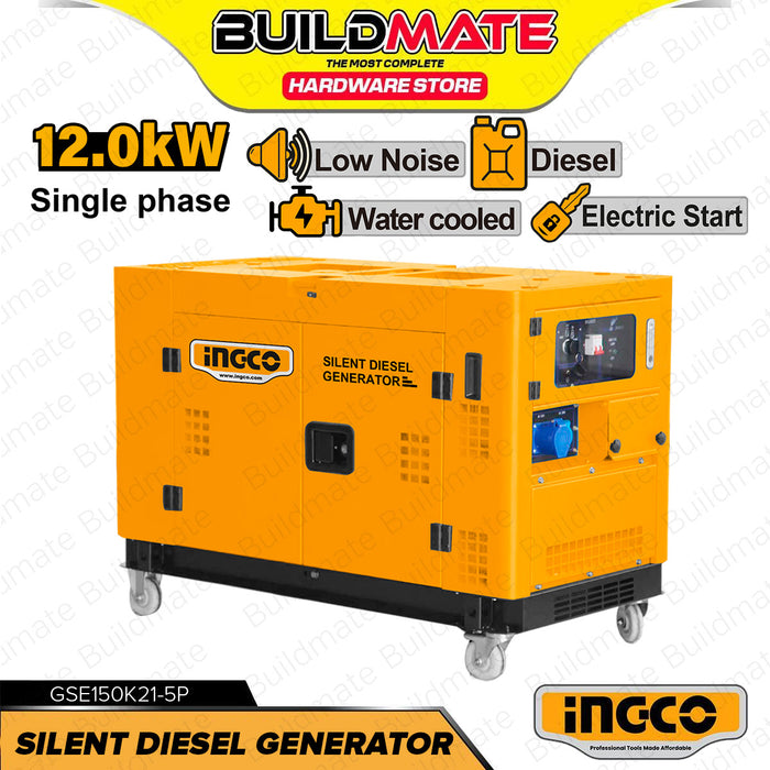 BUILDMATE Ingco 12KVA 4-Stroke Silent Diesel Generator Engine Copper C ...