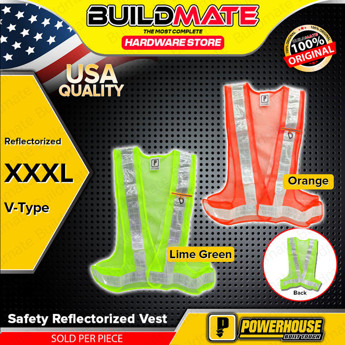 BUILDMATE Powerhouse Reflectorized Safety Vest V-Type Lime Green / Orange XXXL Reflective Work Vest Workwear Safety Gear PH-SV-VT - PHHT