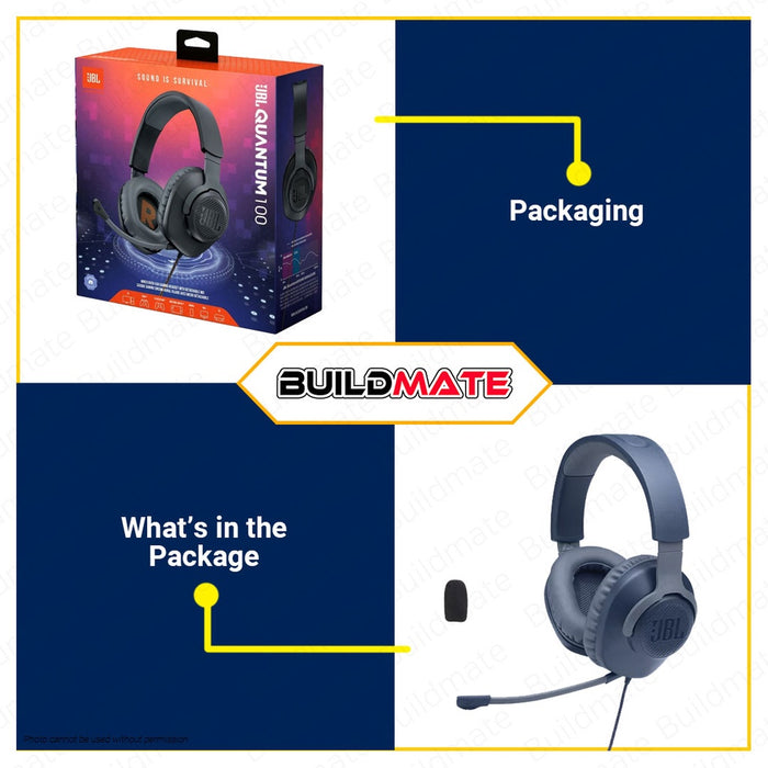JBL QUANTUM 100 Corded Wired Over-Ear Gaming Headset with Flip-up Mic •BUILDMATE•