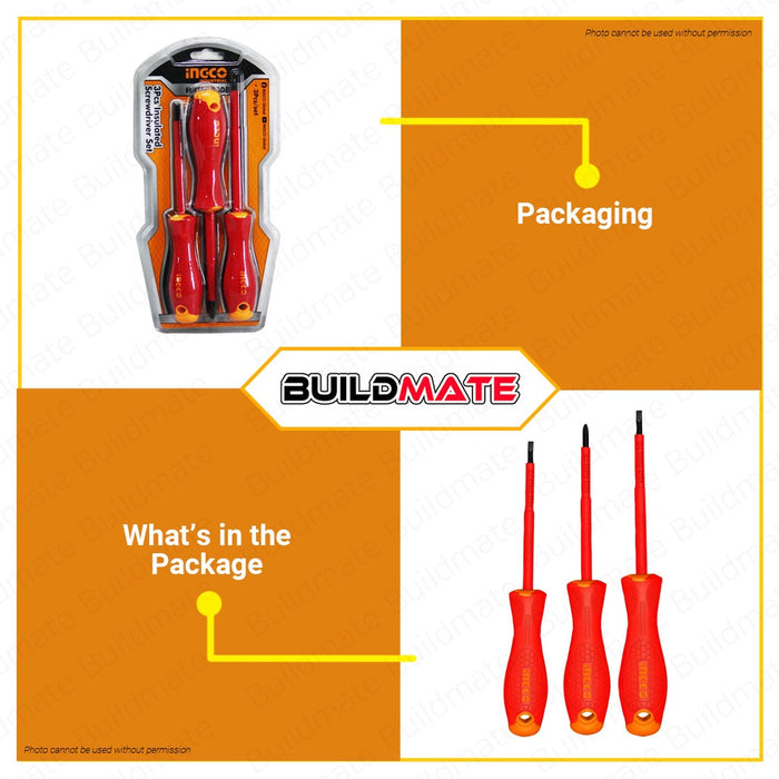 INGCO Insulated Magnetic Screwdriver 3 PCS SET HKISD0308 •BUILDMATE• HT2