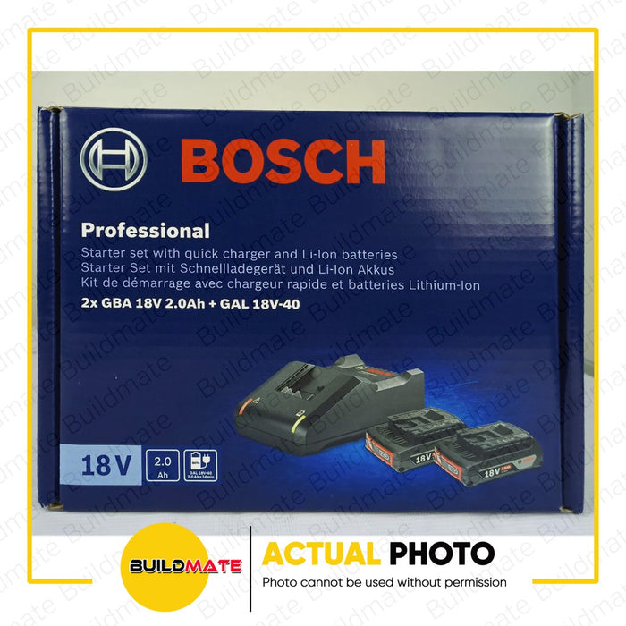 BOSCH 18V 2.0AH Starter Kit 2PC Battery + Charger SET 2XGBA 18V 2.0AH + G 1600A019RP •BUILDMATE• BLC
