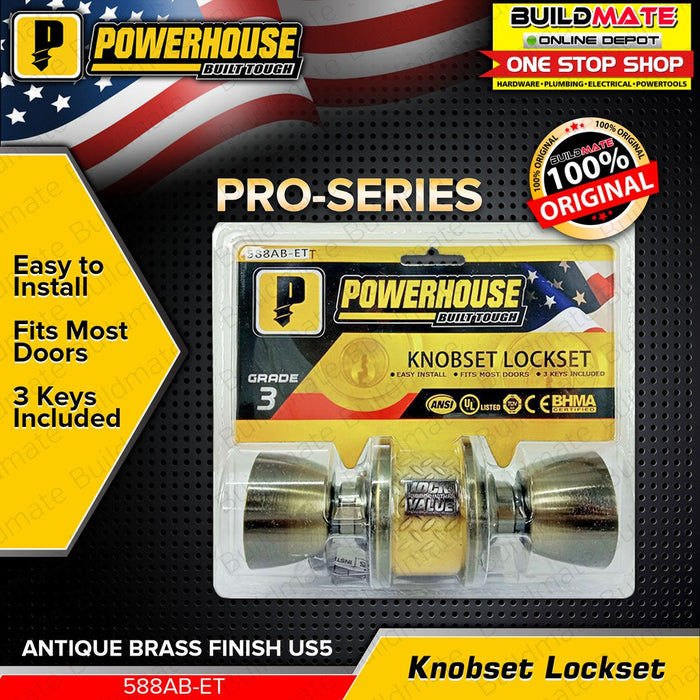 POWERHOUSE PRO SERIES Cylindrical Entrance Lockset PH588ABET Antique Brass  •BUILDMATE• PHDH