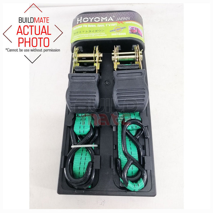 HOYOMA 1" x 15FT Ratchet Tie Down 2PCS with Black Hook 38010005 •BUILDMATE• HYMHT
