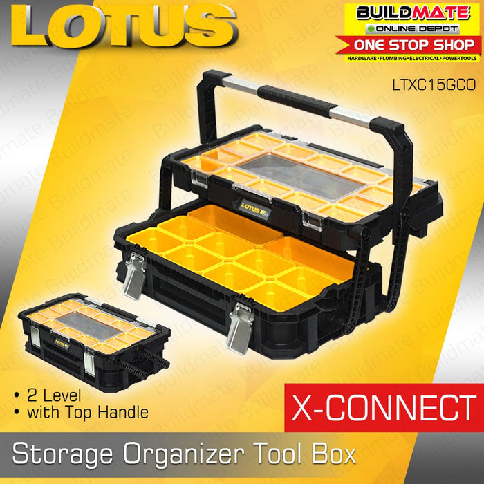 LOTUS X-CONNECT 2 Level Top Handle Cantilever Storage Organizer Tool Box LTXC15GCO •BUILDMATE•