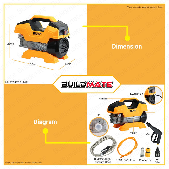 INGCO High Pressure Washer 1300W HPWR13018P 100% ORIGINAL / AUTHENTIC •BUILDMATE• IPT