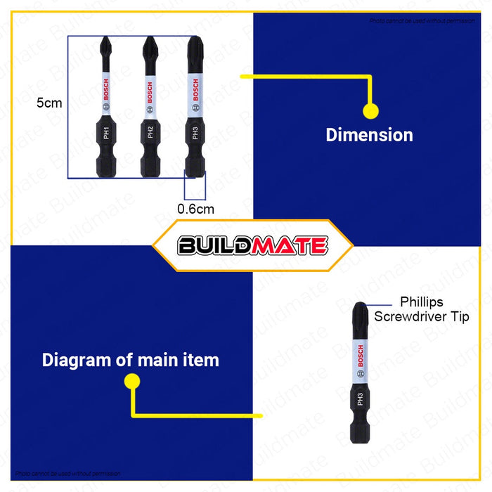 BOSCH Screwdriver 3pcs/Set Bit Impact Control Power Bit Screw Driver Power 2608522491 •BUILDMATE BAX