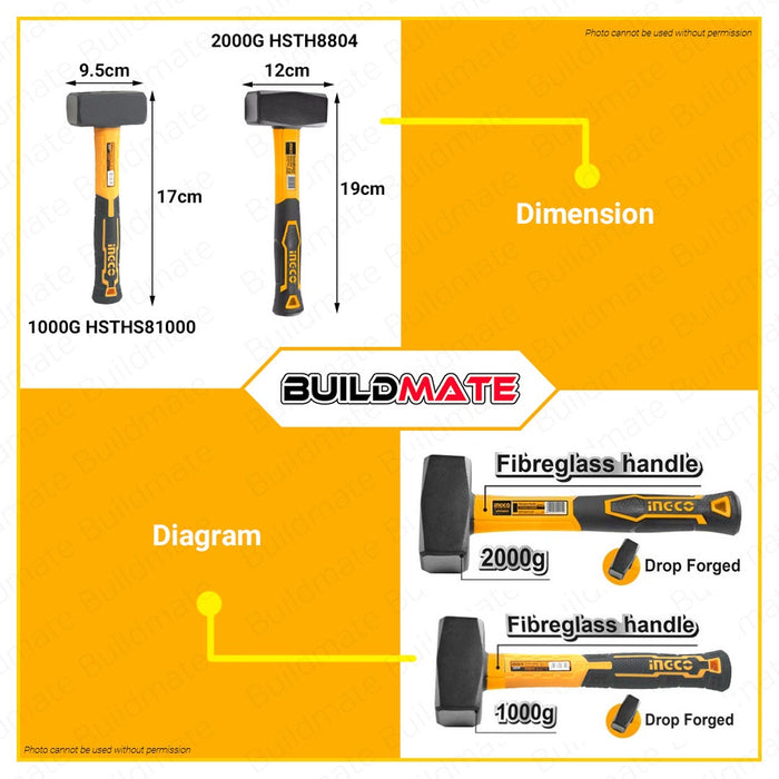 INGCO 1000g Machinist Stoning Hammer #45 Carbon Steel  Drop-Forged Hammerhead Hand Tool SUPER SELECT HSTHS81000 •BUILDMATE• IHT