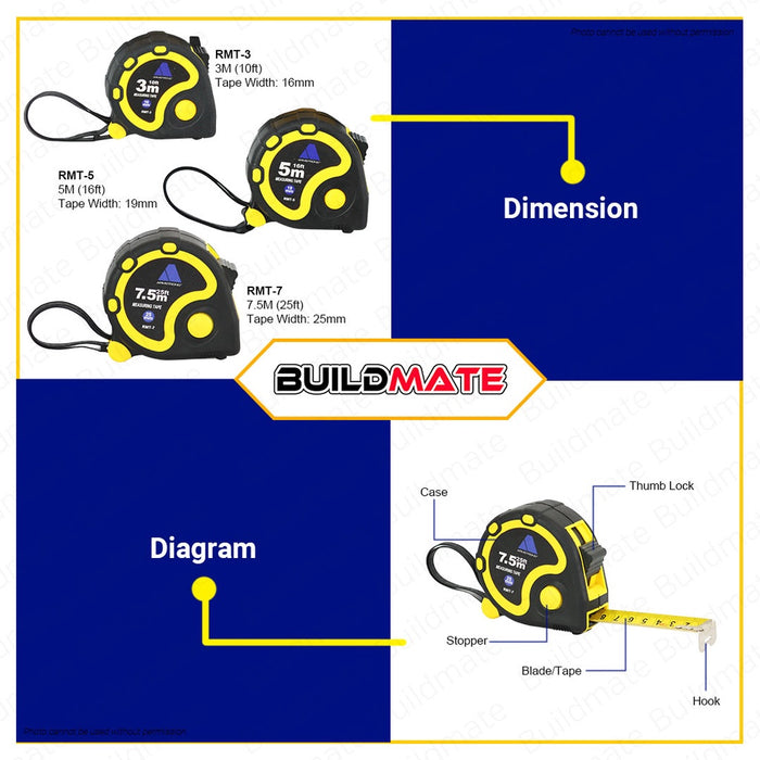 ARMSTRONG Rubber Coated Measuring Tape Measure 3m 5m 7.5m SOLD PER PIECE •BUILDMATE•